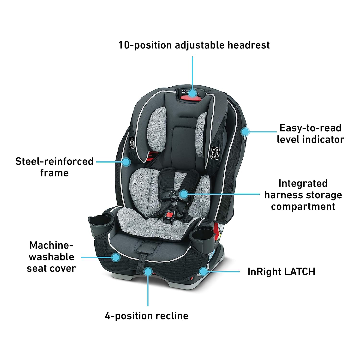 Slimfit 3 in 1 Car Seat -Slim & Comfy Design Saves Space in Your Back Seat, Darcie, One Size