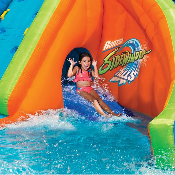 Banzai Sidewinder Falls Inflatable Water Park Play Pool with Slides and Blower