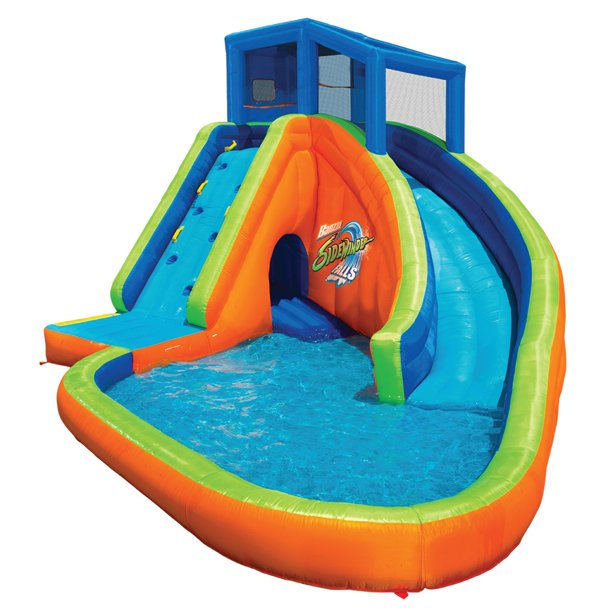 Banzai Sidewinder Falls Inflatable Water Park Play Pool with Slides and Blower