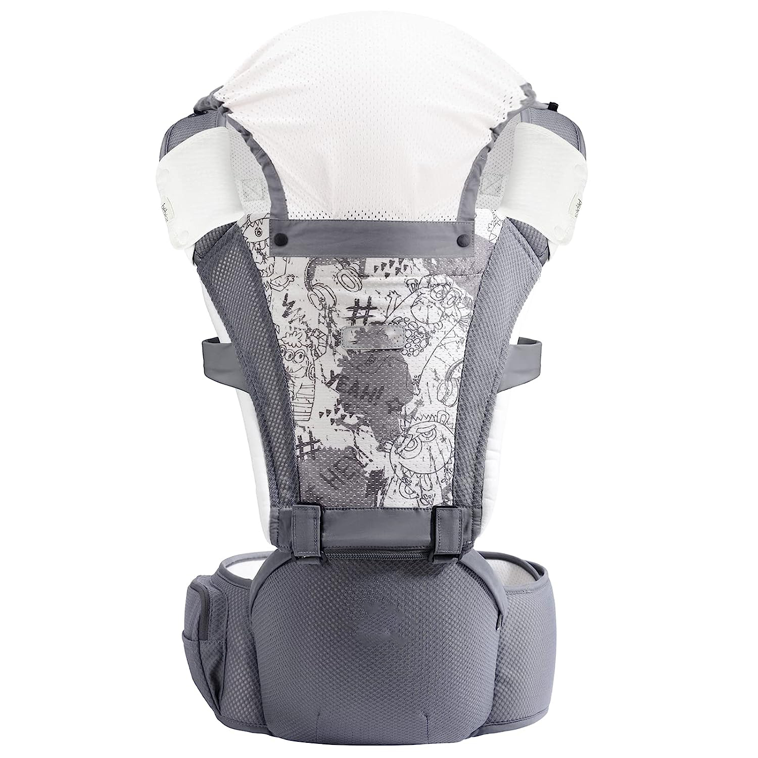 Baby Carrier Newborn to Toddler Baby Hip Carrier with Head Hood,Waist Extender & 3 Pieces Teething Pads (Grey)