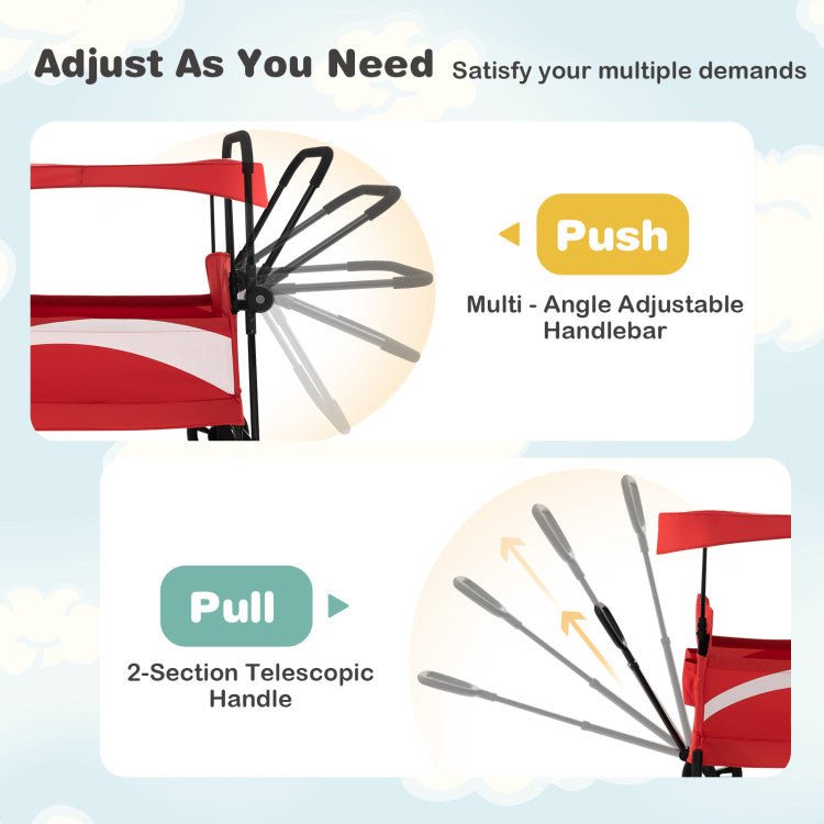 Premium 2-In-1 Baby Stroller Wagon With Adjustable Canopy And Handles