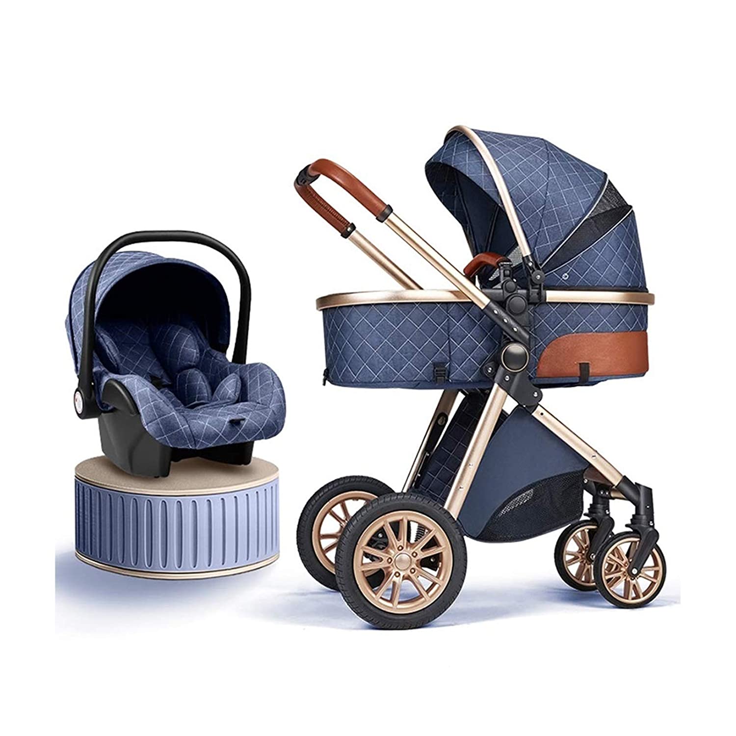 Brilliant Dark Blue Premium 3-in-1 Baby Stroller