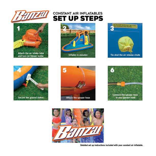 BANZAI Double Drop Raceway Large Inflatable Water Park Play Center - Dual Racing Water Slides & Climbing Wall - Outdoor Summer Fun For Kids & Families