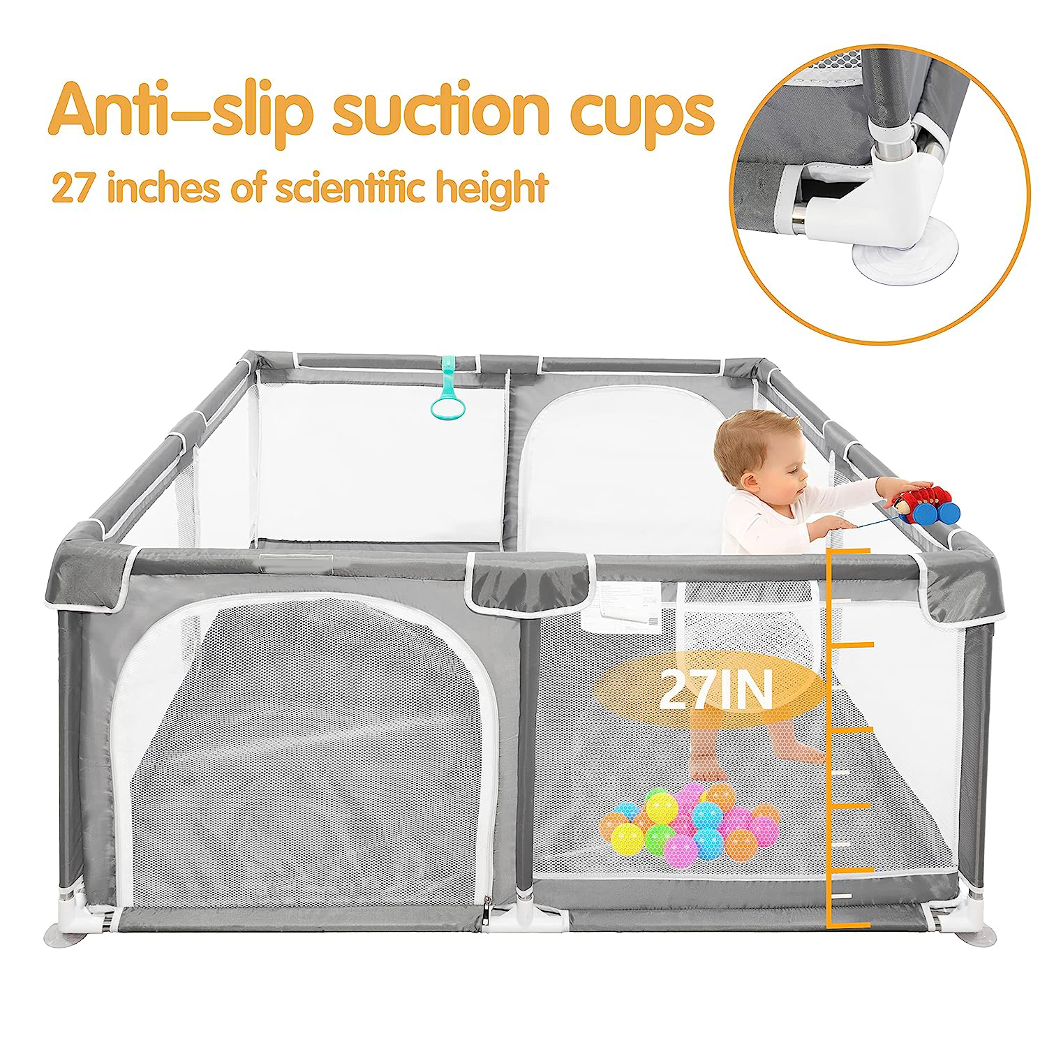 Baby Playpen 5050,Pack N Play,Playard,Baby Gate,Kids Activity Center,Playpen for Babies & Toddlers,Indoor Outdoor(Black)