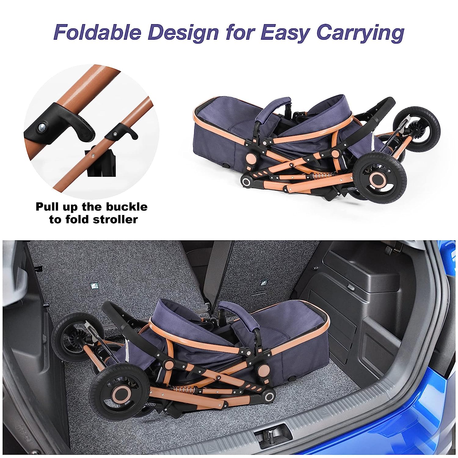 Baby Stroller, High Landscape Infant Stroller, Newborn Reversible Bassinet Pram, Foldable Pushchair with Foot Cover, Cup Holder, Net, Safety Wrist Strap (Celadon)