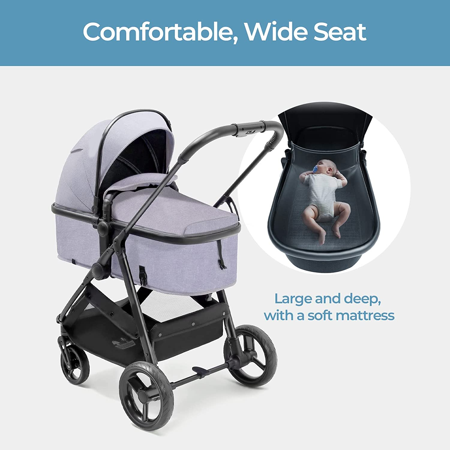 Convertible Baby Stroller with Bassinet Mode - Foldable Infant Stroller to Explore More as a Family - Toddler Stroller with Reversible Stroller Seat