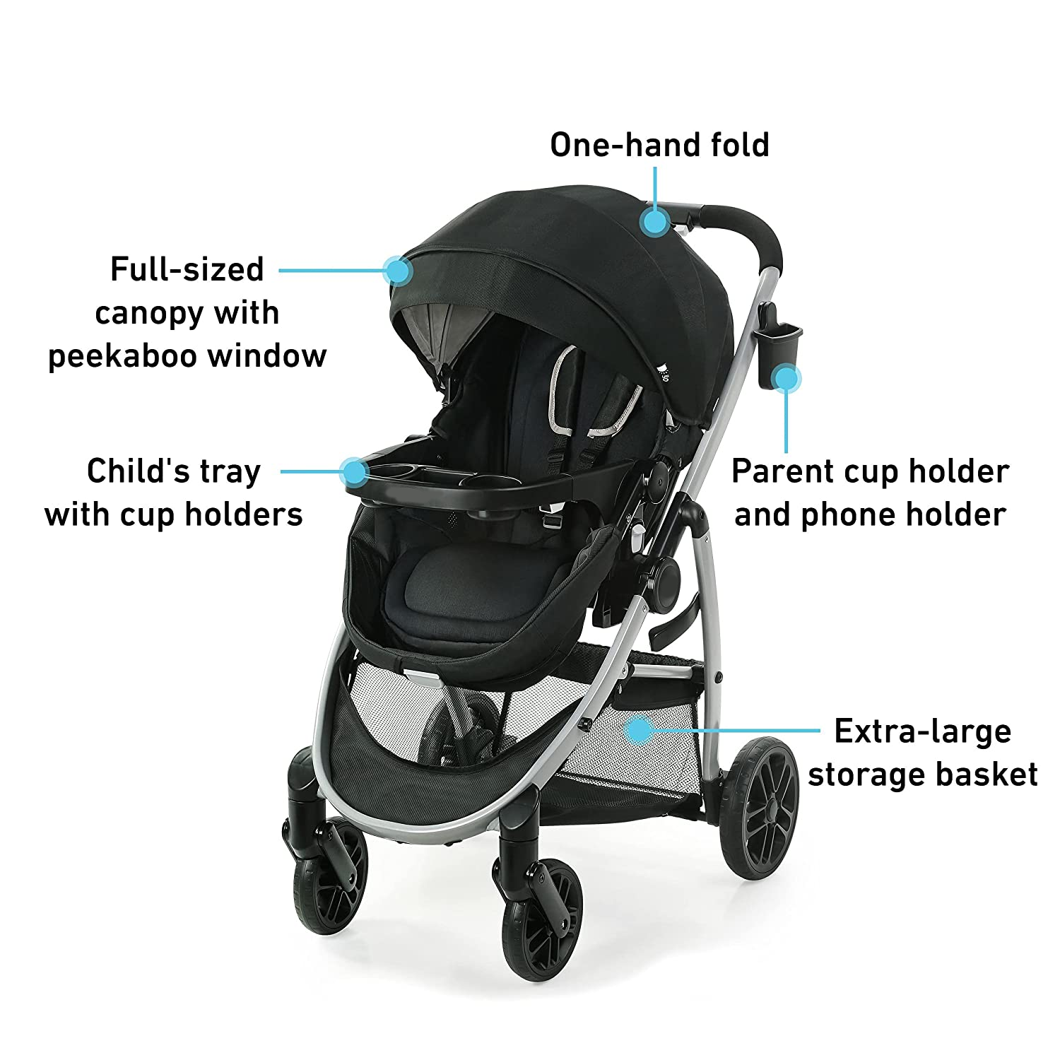 Modes Pramette Stroller, Baby Stroller with True Pram Mode, Reversible Seat, One Hand Fold, Extra Storage, Child Tray, Pierce