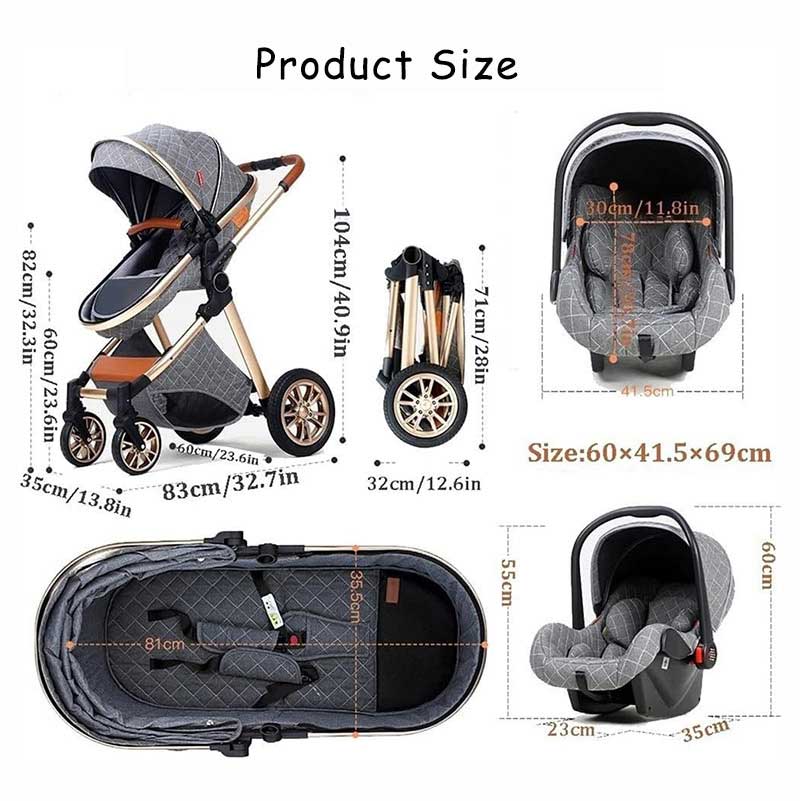 High Landscape Baby Stroller 3 in 1 Travel Luxury Pram Shock-Resistant Pushchair
