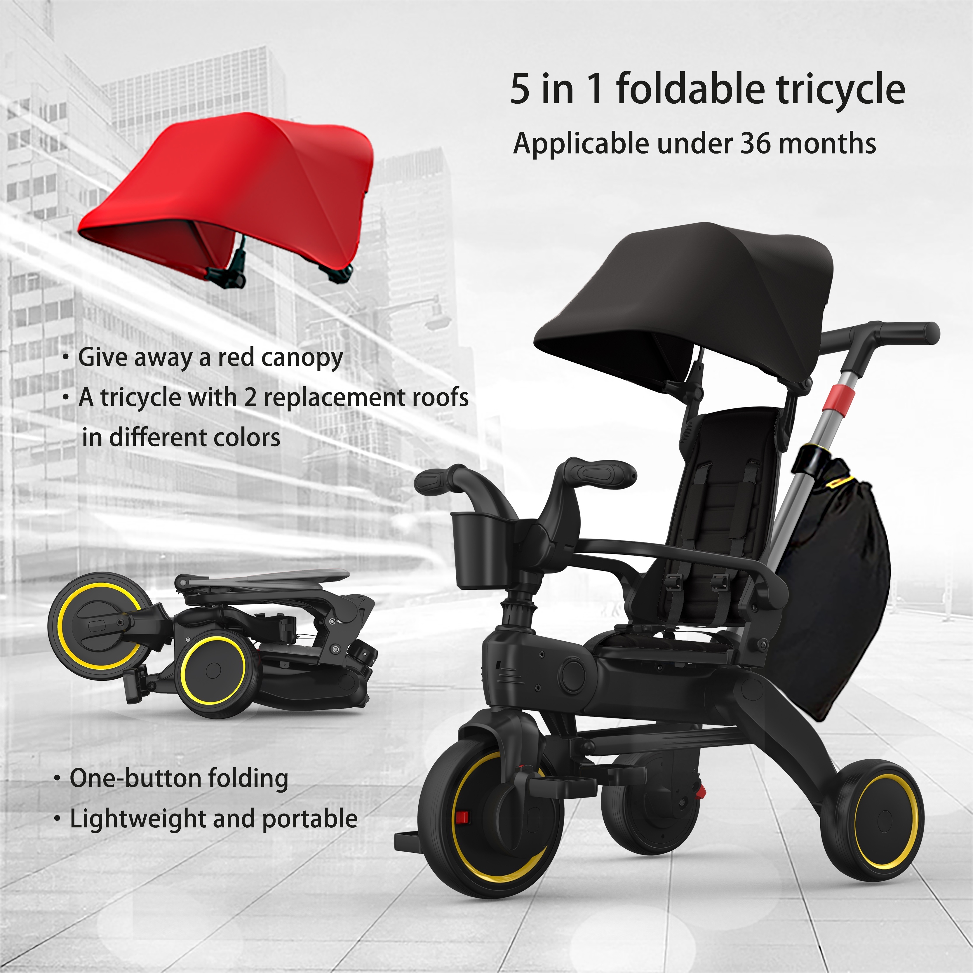 5-in-1 Premium Foldable Trike: The Ultimate Toddler Tricycle Stroller for Ages 10 Months to 4 Years!