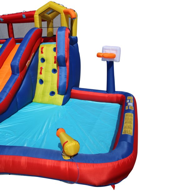 Banzai Twin Falls Giant Inflatable Water Park Bounce House - Two Water Slides & Climbing Wall - Outdoor Summer Fun For Kids & Families