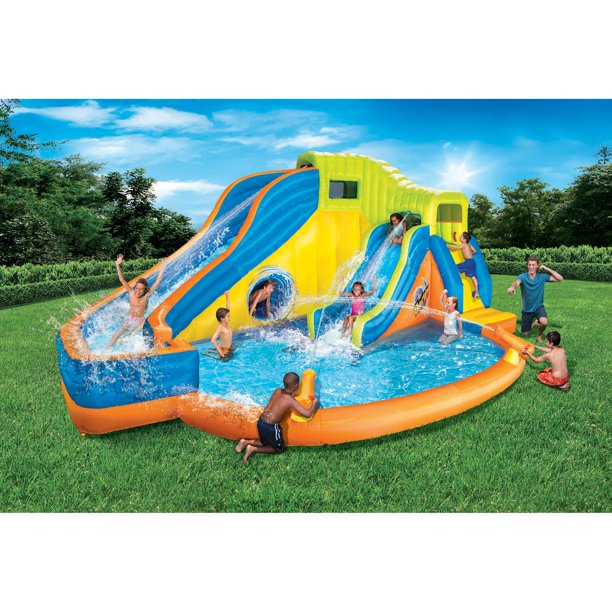 Banzai Pipeline Twist Kids Inflatable Outdoor Water Park Pool Slides & Cannons