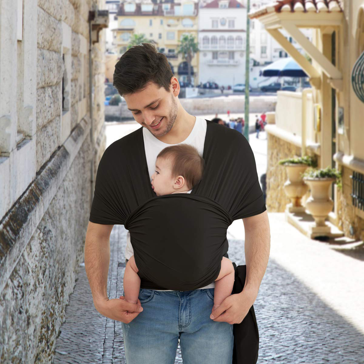 Baby Wrap Carrier,Hands Free Baby Carrier Sling,Lightweight,Breathable,Softness,Perfect for Newborn Infants and Babies Shower Gift,Black