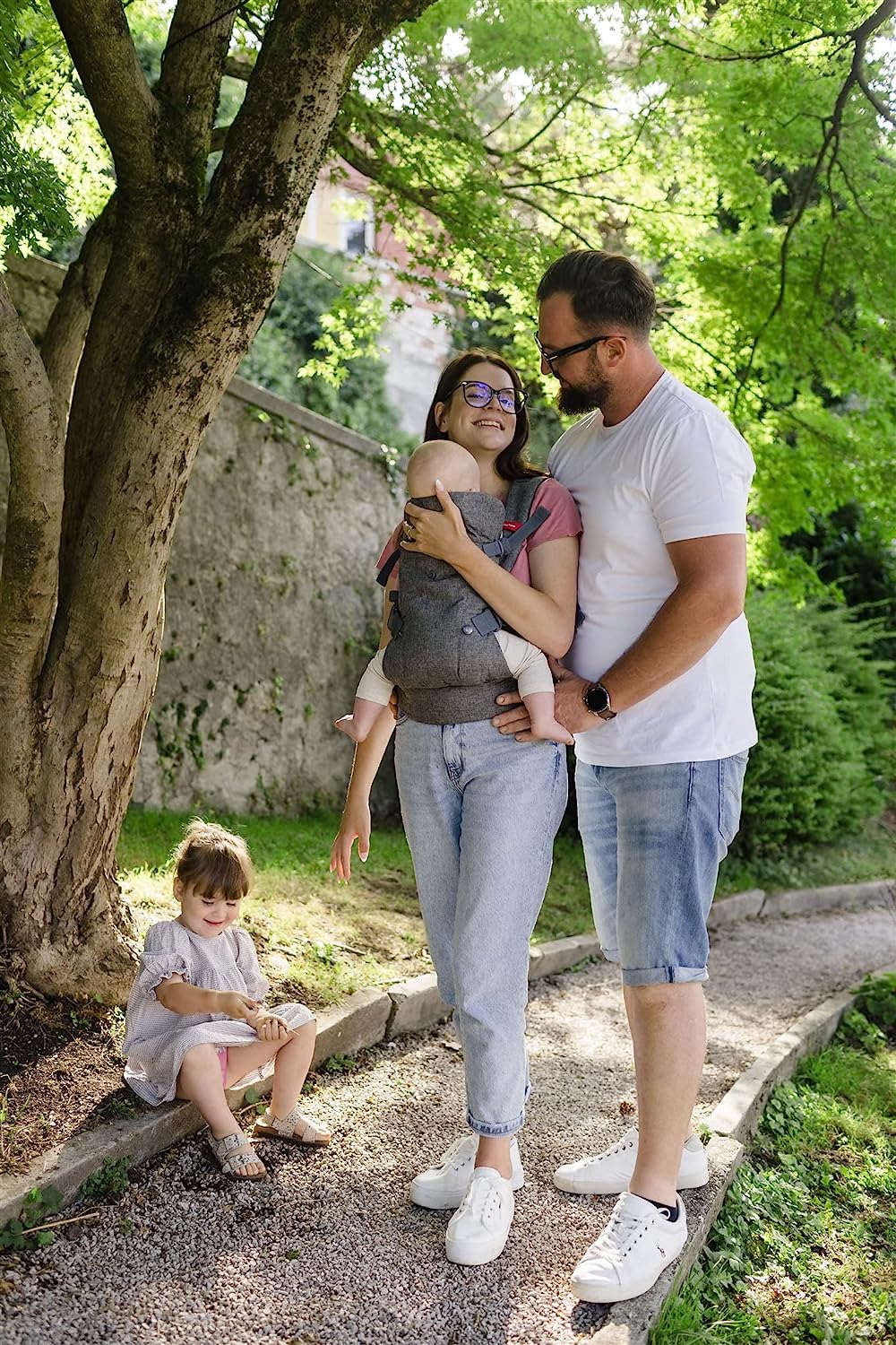 4-in-1 Baby Carrier Newborn to Toddler - All Positions Baby Chest Carrier - Front and Back Carry Baby Carriers - Includes 2-in-1 Bandana Bib - Baby Holder Carrier for 8-32 lbs (Grey Mesh)