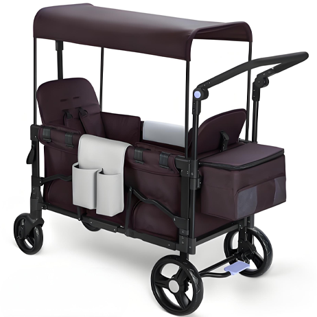 Baby Stroller Wagon, All-Terrain 2 Seaters BabyWagon with Canopy, Parent Organizer, AdjustableHandle & Pull Bar for Infants and Toddlers