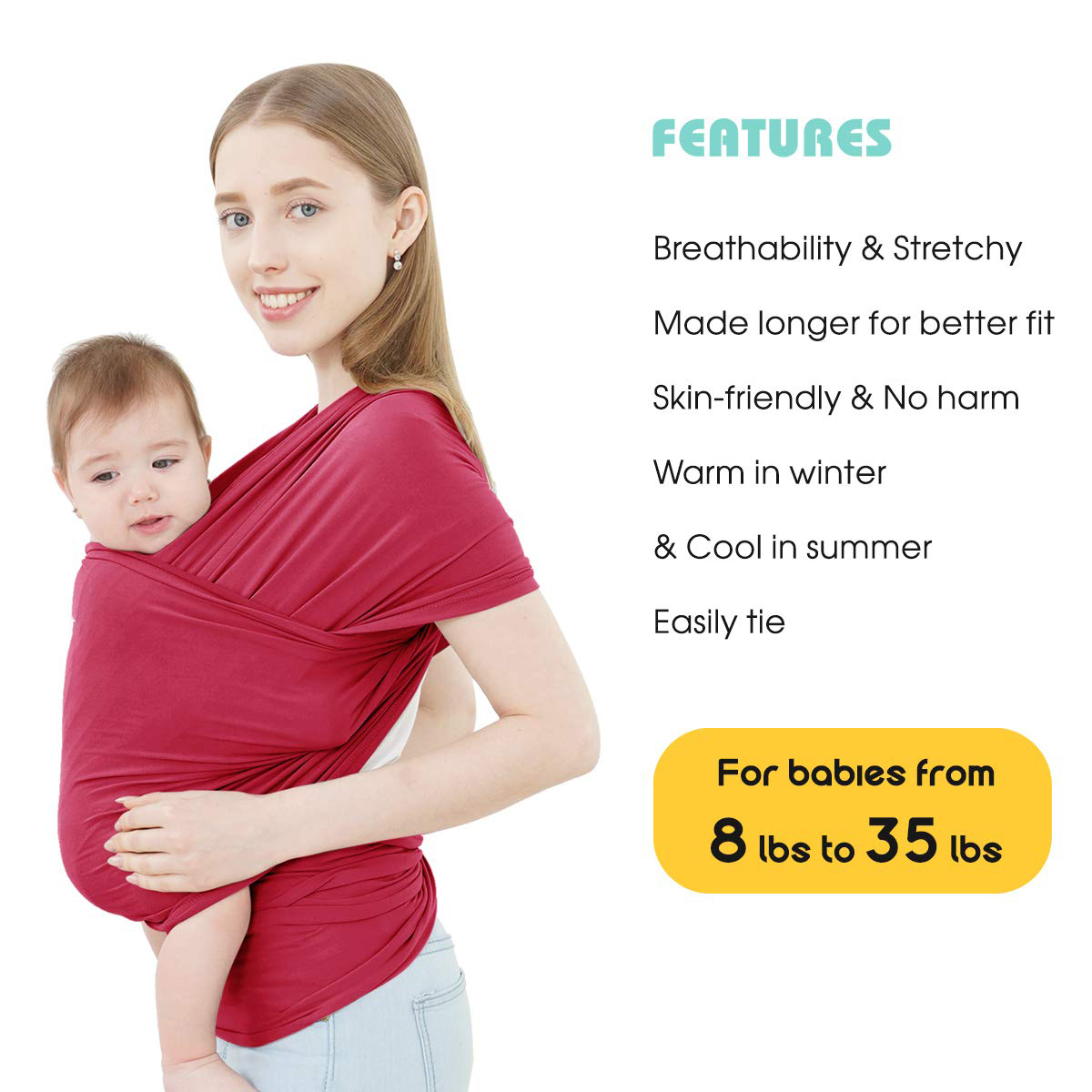 Baby Wrap Carrier,Hands Free Baby Carrier Sling,Lightweight,Breathable,Softness,Perfect for Newborn Infants and Babies Shower Gift,Black