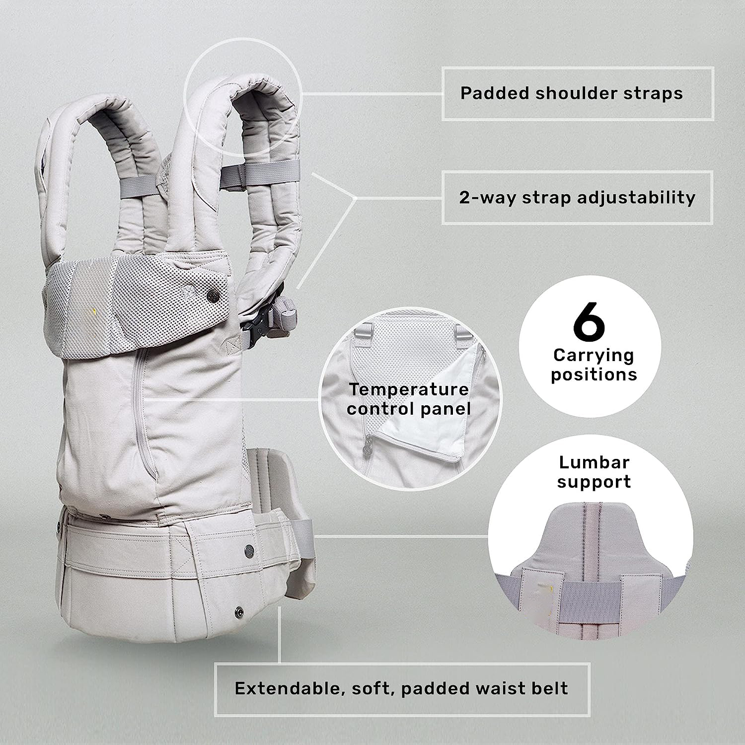 Complete All Seasons Ergonomic 6-in-1 Baby Carrier Newborn to Toddler - with Lumbar Support - for Children 7-45 Pounds - 360 Degree Baby Wearing - Inward & Outward Facing - Stone