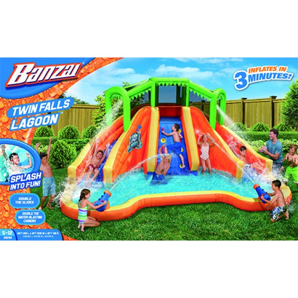 Banzai Twin Falls Lagoon - 16 X 8 Foot Water Park w/ 2 Slides & Cannons