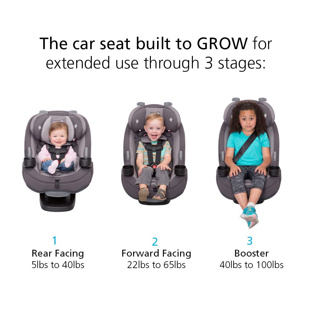 Safety 1st Grow and Go All-in-One Convertible Car Seat, Rear-facing 5-40 pounds, Forward-facing 22-65 pounds, and Belt-positioning booster 40-100 pounds, Carbon Wave