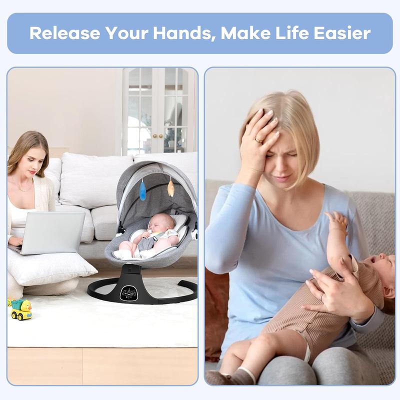 Baby Electric Bassinet, Baby Rocker, 5 Speed &10 Lullabies, Baby Bouncer,Adapter & BatteryPowered, For Indoor & Outdoor Use, RemoteControl,Grey