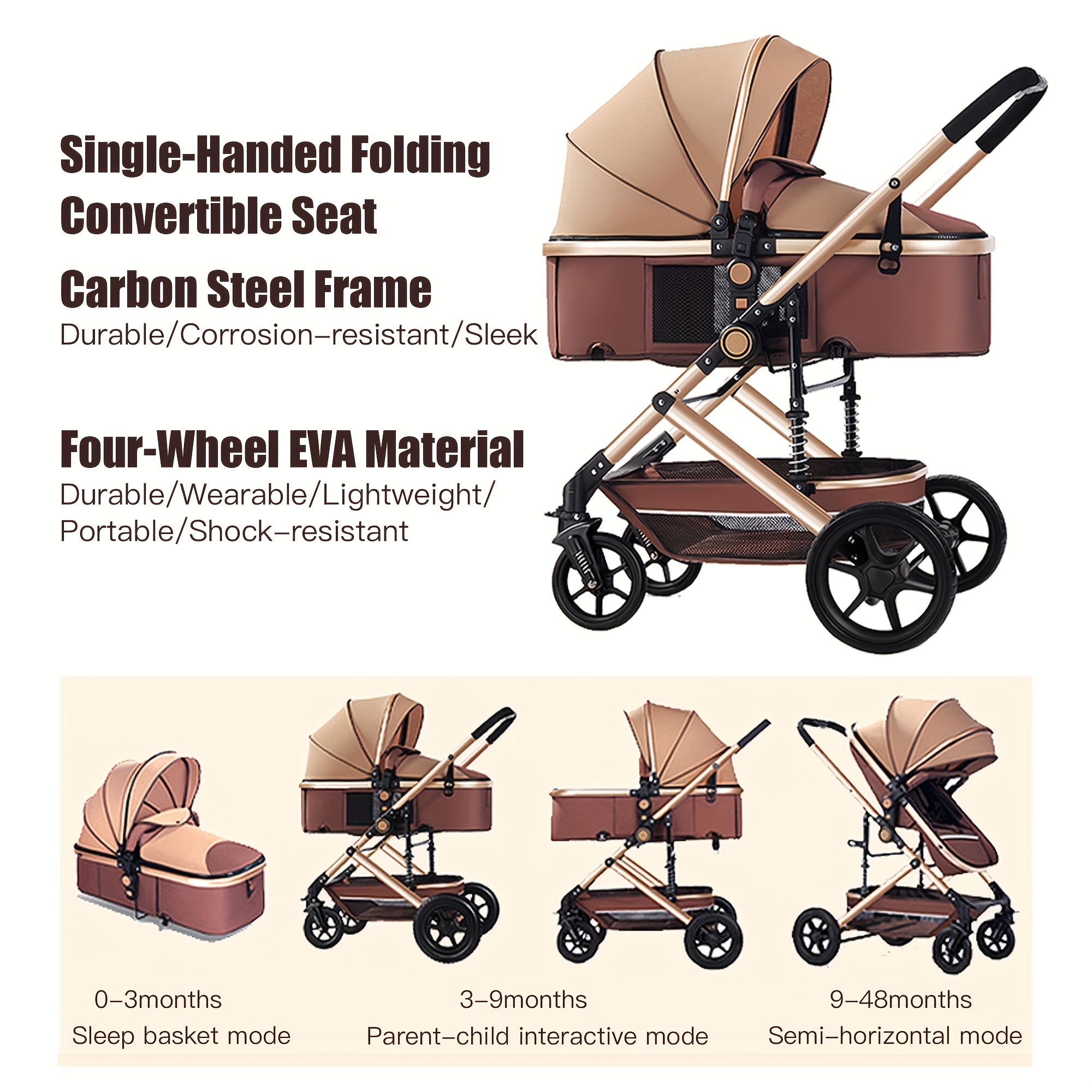 3-in-1  High Landscape Baby Stroller Travel Systems For Toddlers 1-3 Years Old & 0-12months, Portable Folding Baby Stroller For Kids With One-Click Car Collection, Gift For Boys And Girls