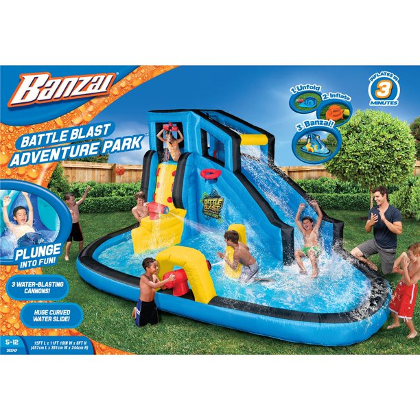 Banzai Battle Blast Inflatable Outdoor Water Park & Slide, Ages 5 & Up, Unisex