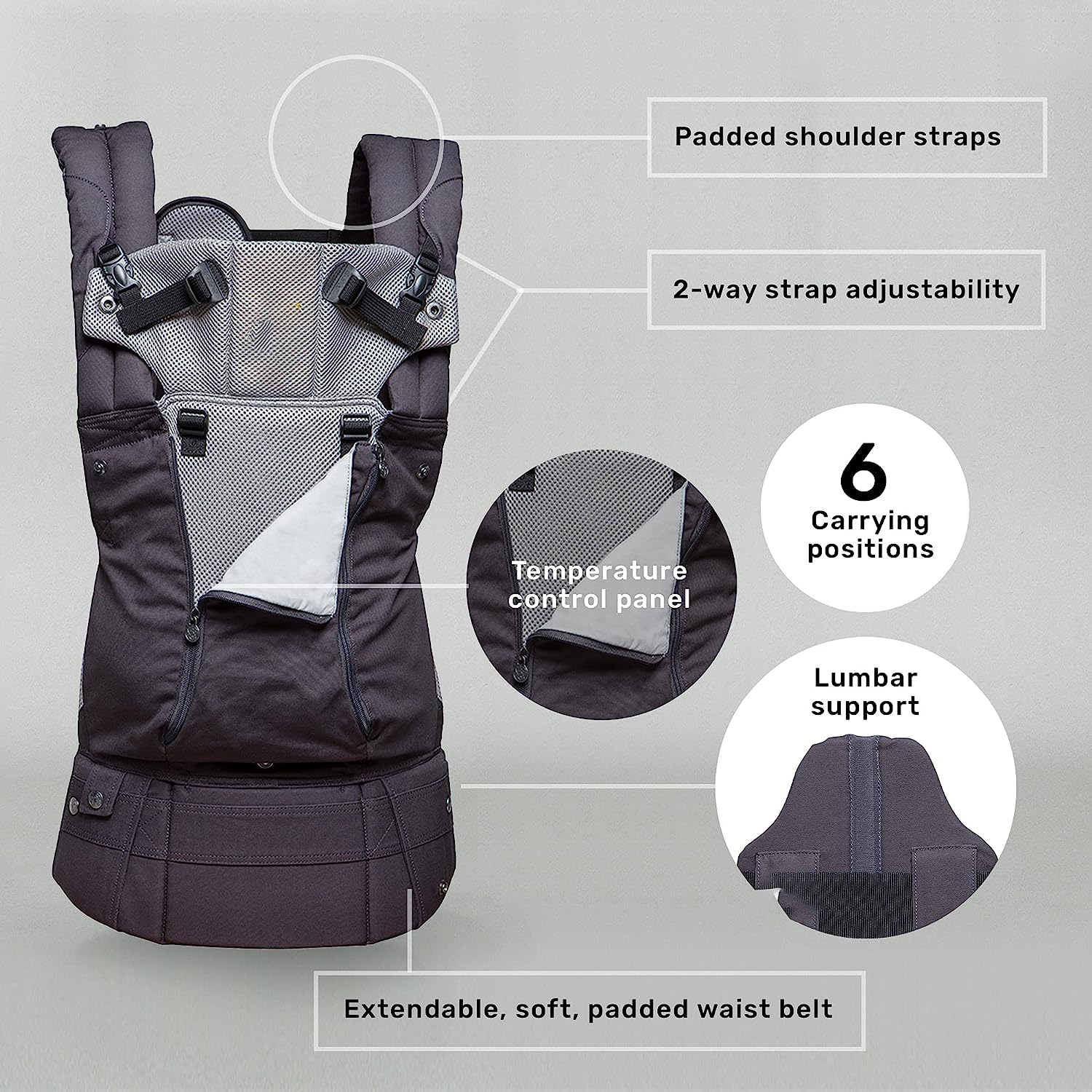Complete All Seasons Ergonomic 6-in-1 Baby Carrier Newborn to Toddler - with Lumbar Support - for Children 7-45 Pounds - 360 Degree Baby Wearing - Inward & Outward Facing - Stone