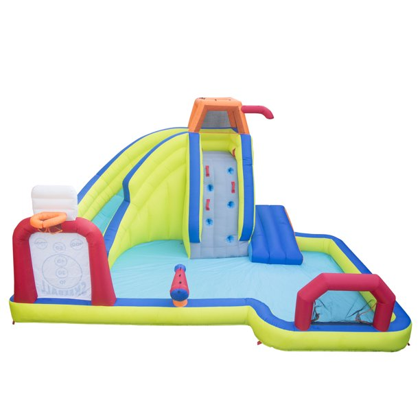 Banzai Inflatable Arcade Splash Water Park Slide with SkeeBall Toss, Soccer & Basketball