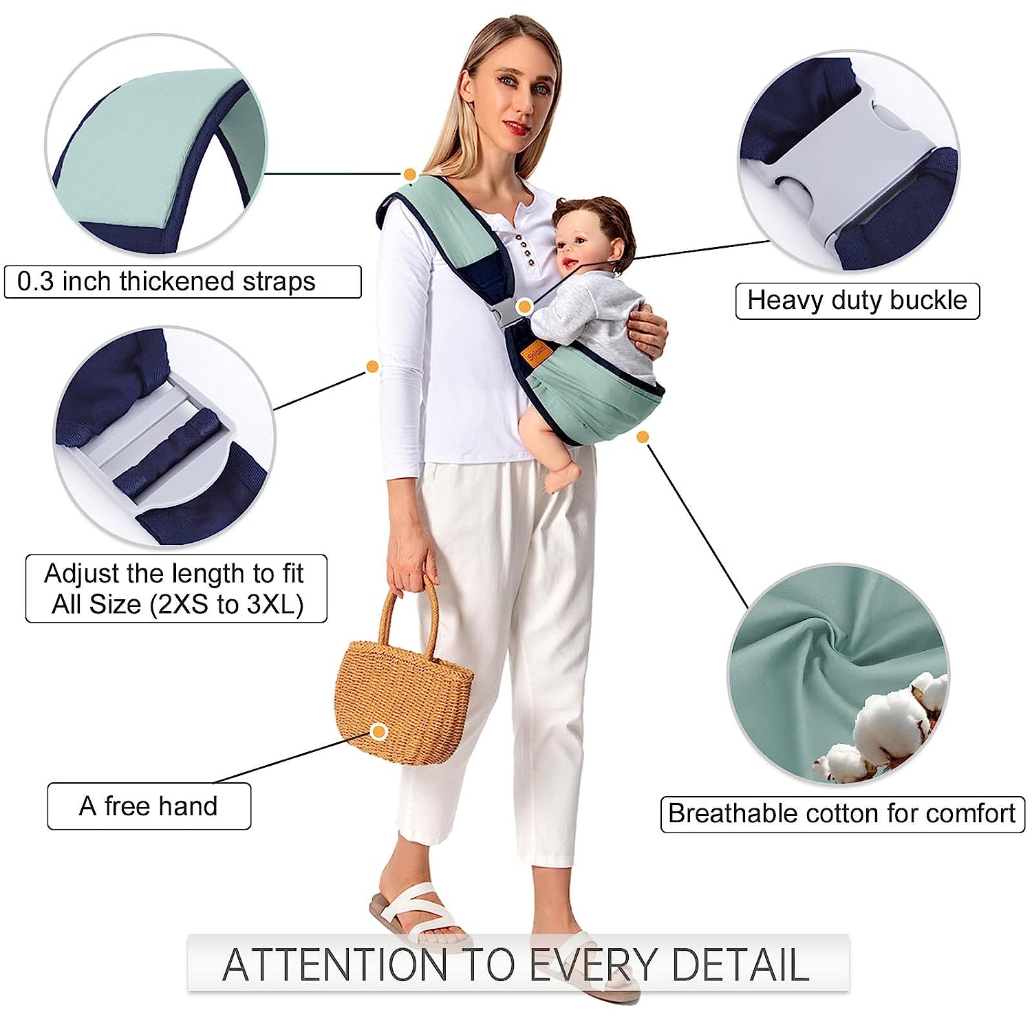Baby Sling Carrier Newborn to Toddler, Lightweight Baby Carrier Sling, Baby Wrap Sling, Baby Hip Seat Carrier for Toddler Sling, Baby Holder Carrier, Nursing Sling, Carrying 7-45 lbs, Grey