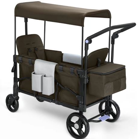 Baby Stroller Wagon, All-Terrain 2 Seaters BabyWagon with Canopy, Parent Organizer, AdjustableHandle & Pull Bar for Infants and Toddlers