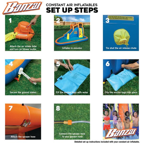 Banzai Battle Blast Inflatable Outdoor Water Park & Slide, Ages 5 & Up, Unisex
