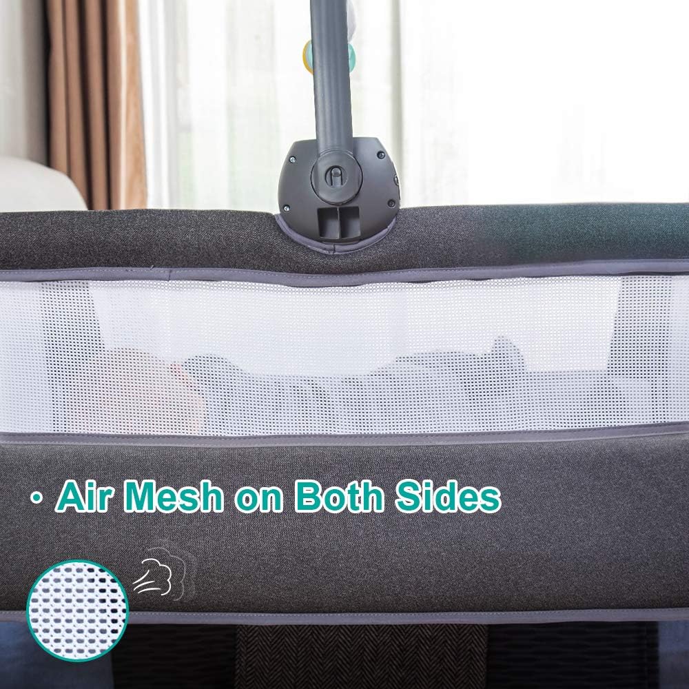 Baby Bedside Baby Bassinet, Best Bed Cribs for Infant Newborn, Portable Sleeper for Safer Co-Sleeping, Bed Crib Plus Hanging Figurine, Music, and Built-in Wheels - Girl Boy Unisex