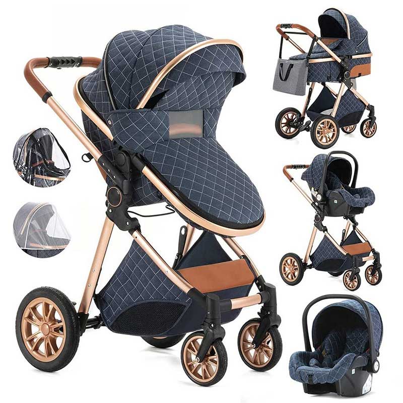 High Landscape Baby Stroller 3 in 1 Travel Luxury Pram Shock-Resistant Pushchair