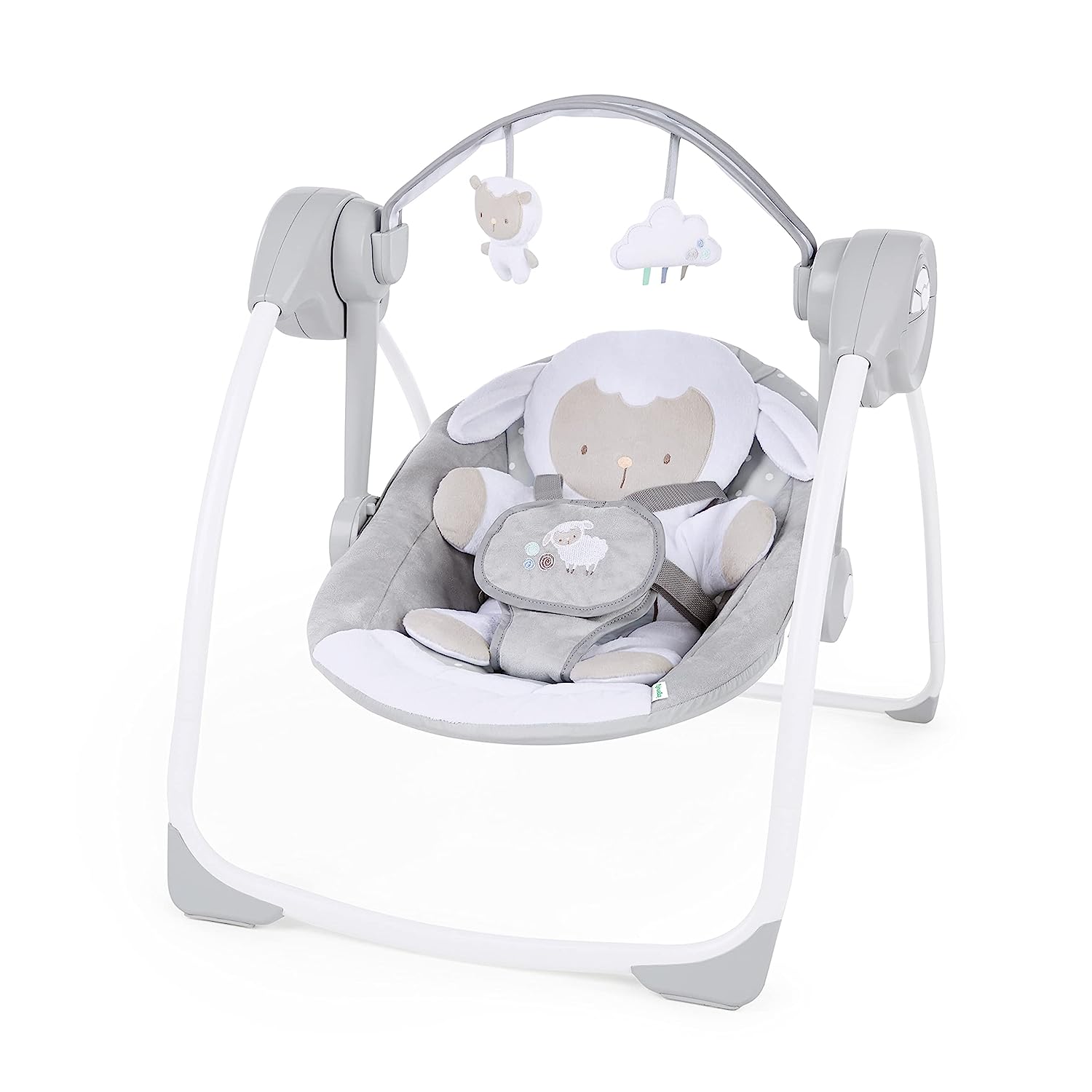 Ingenuity Soothe 'n Delight Compact Portable 6-Speed Plush Baby Swing with Music, Folds Easy, 0-9 Months 6-20 lbs (Cozy Kingdom)