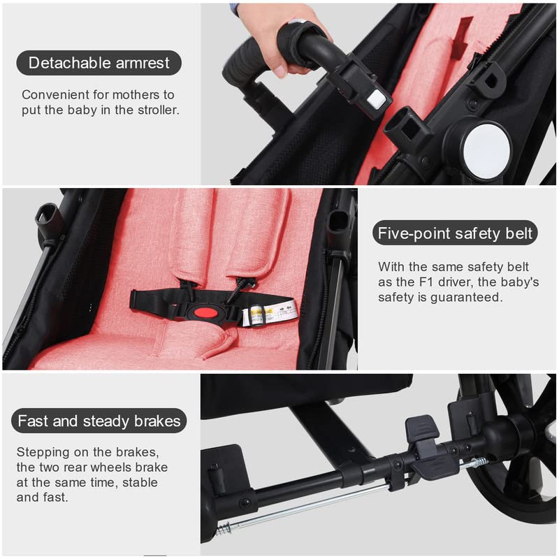 Baby Stroller Newborn Carriage Infant Reversible Bassinet to Luxury Toddler Vista Seat for Boy Girl Compact Single All Terrain Babies Pram Strollers Add Stroller Cover, Cup Holder, Net