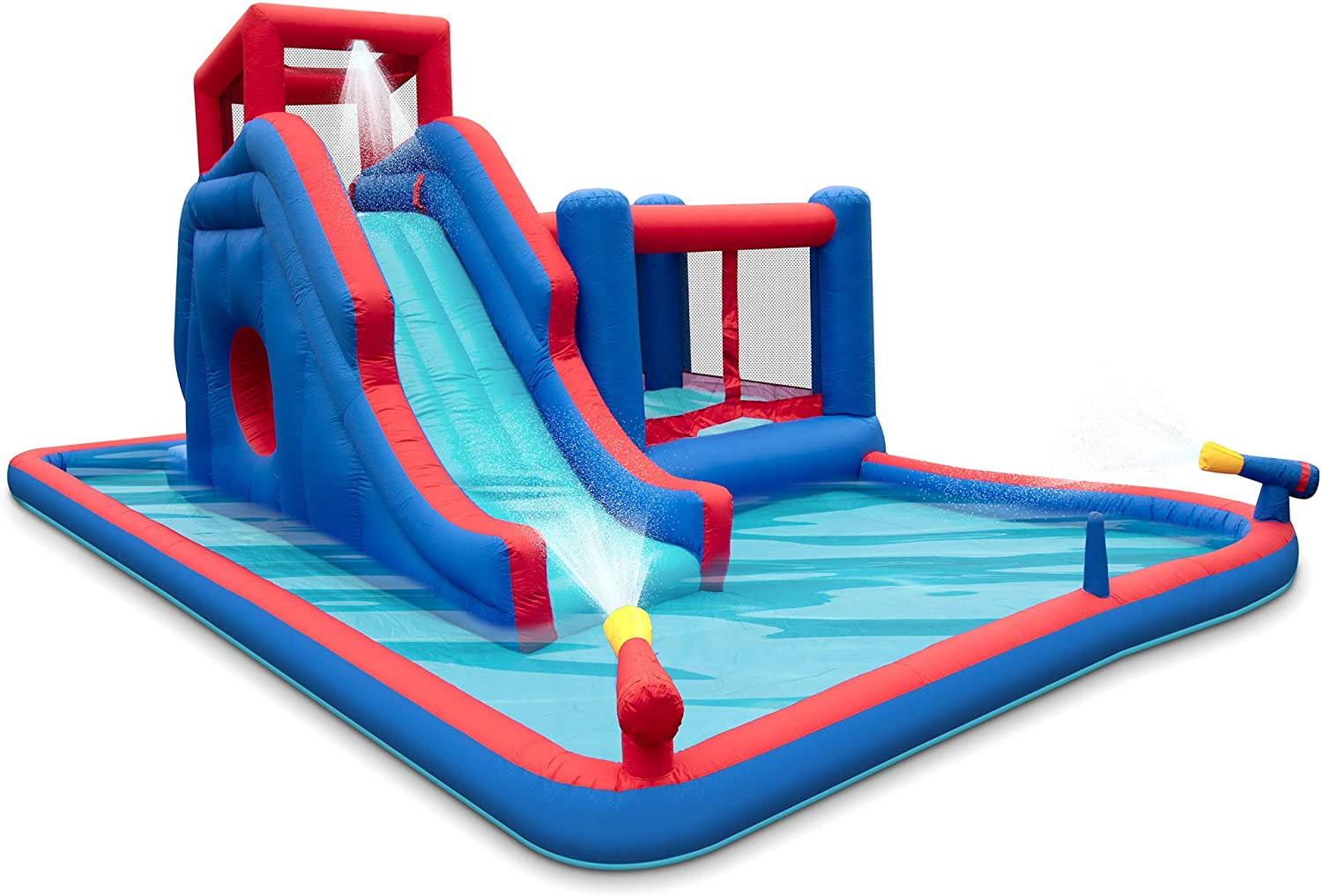 Deluxe Inflatable Water Slide Park C Heavy-Duty Nylon Bounce House for Outdoor Fun - Climbing Wall, Slide, Bouncer & Splash Pool C Easy to Set Up & Inflate with Included Air Pump & Carrying Case