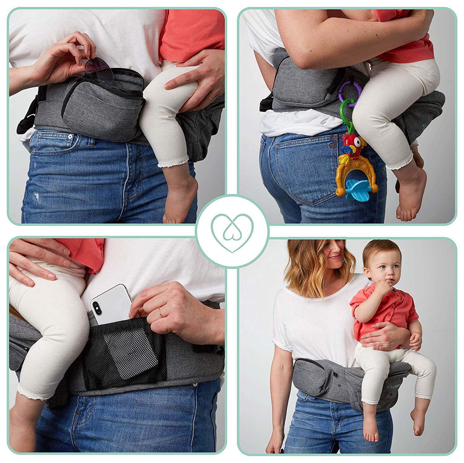 Safety-Certified Hip Seat Baby Carrier - Moms Choice Award Winner,  Ergonomic Carrier & Extenders for Newborns & Toddlers (Carrier, Grey)