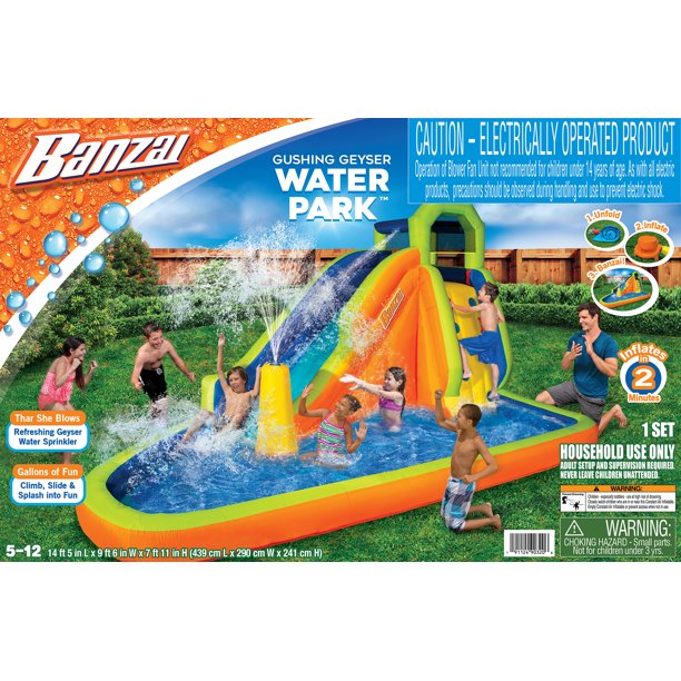 BANZAI Surf Rider Inflatable Water Park Play Center - Tunnel Water Slide & Climbing Wall - Outdoor Summer Fun For Kids & Families