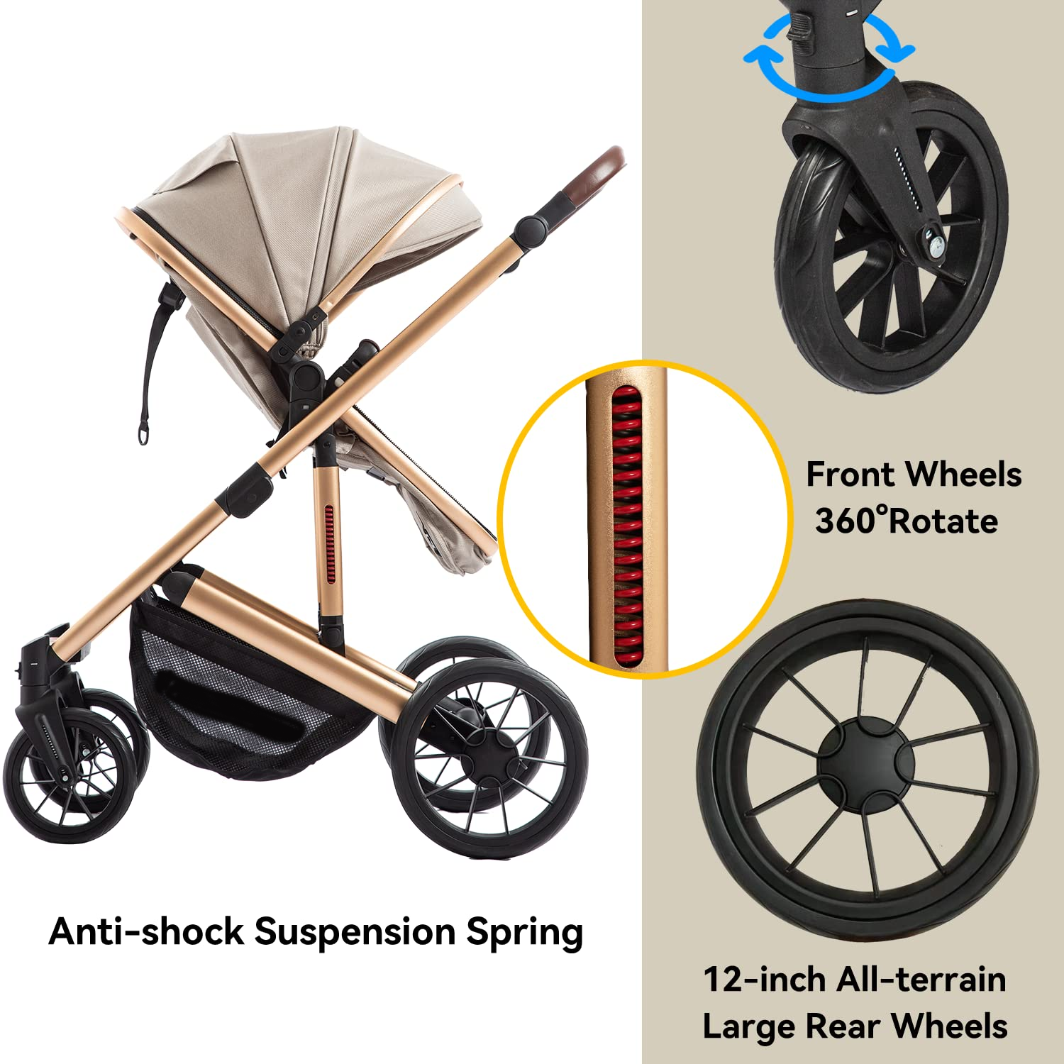 Baby Stroller - 2 in 1 High Landscape Convertible Stroller with Reversible Seat | Foldable Aluminum Alloy Pram Anti-Shock Toddler Pushchair Strollers for 0-36 Months Babies