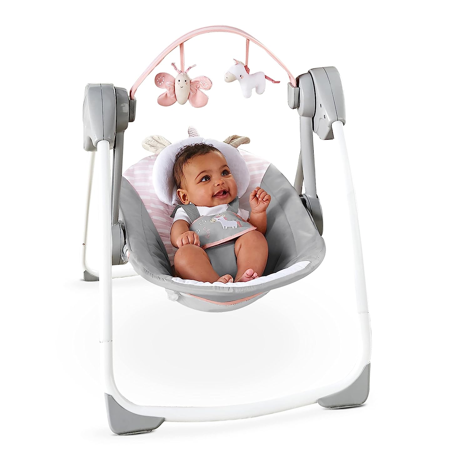 Ingenuity Soothe 'n Delight Compact Portable 6-Speed Plush Baby Swing with Music, Folds Easy, 0-9 Months 6-20 lbs (Cozy Kingdom)