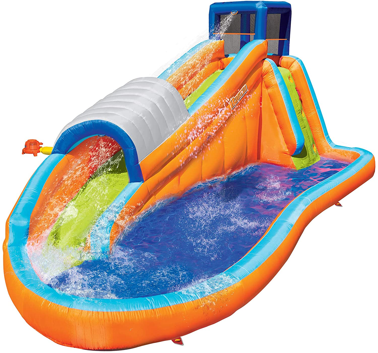 Banzai Surf Rider Kids Inflatable Outdoor Backyard Aqua Water Slide Splash Park with Climbing Wall, Tunnel Slide, and Lagoon Splash Pool for Ages 5-12