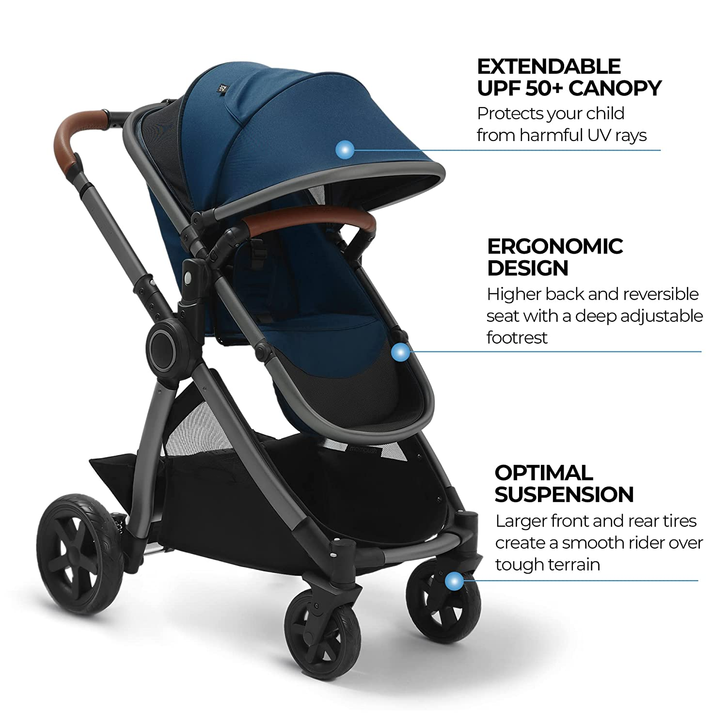Baby Stroller with Removable Bassinet - Full-Size Baby Strollers for Comfortable Outings with Baby - Toddler Stroller with Reversible Stroller Seat - Smooth Glide Bassinet Stroller