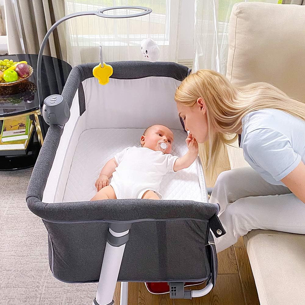 Bassinet,Bassinet for Baby,Bedside Crib,Baby Bassinets Bedside Sleeper for Newborn Infant| Built-in Wheels, Dark Grey