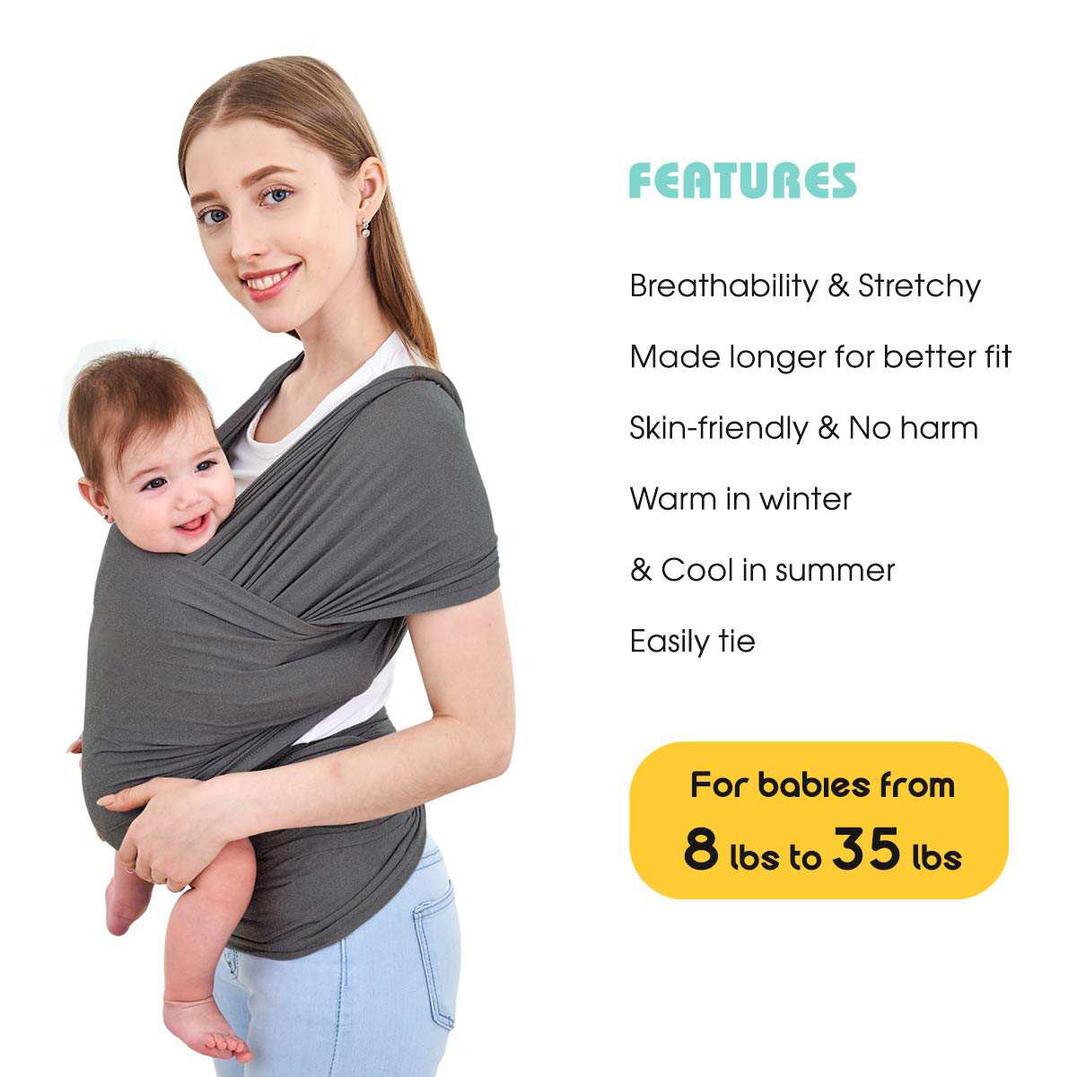 Baby Wrap Carrier,Hands Free Baby Carrier Sling,Lightweight,Breathable,Softness,Perfect for Newborn Infants and Babies Shower Gift,Black