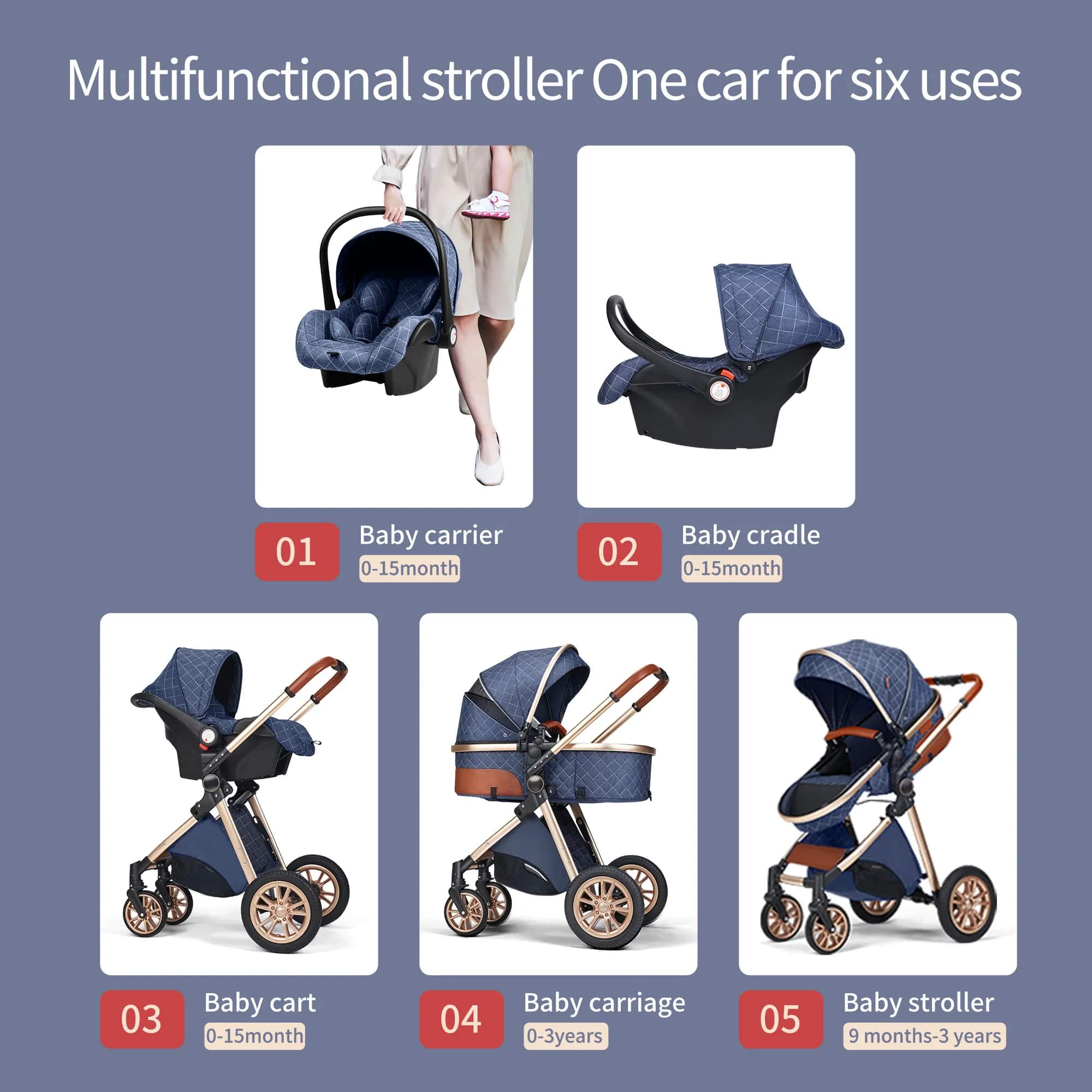 3 in 1 Luxury Baby Stroller (Free Car Seat)