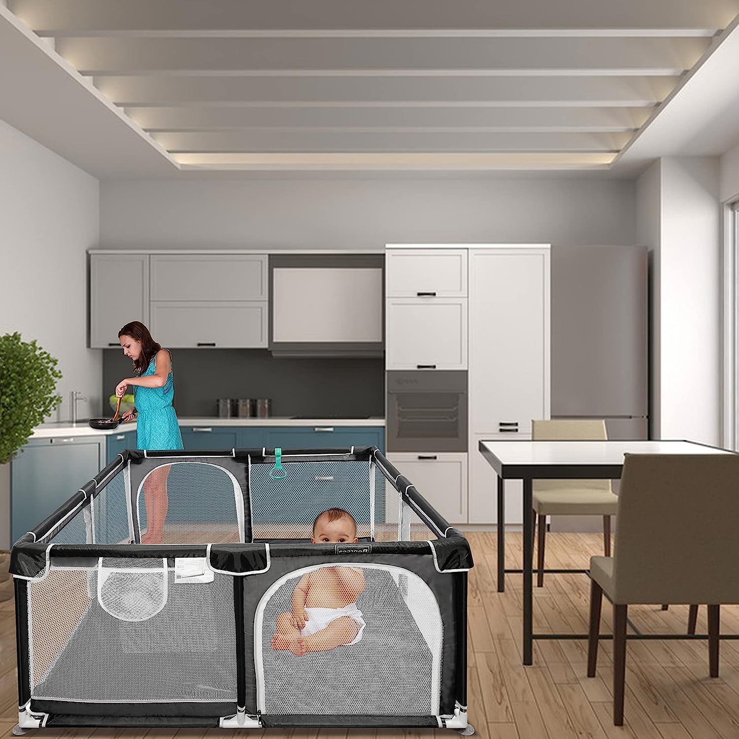 Baby Playpen 5050,Pack N Play,Playard,Baby Gate,Kids Activity Center,Playpen for Babies & Toddlers,Indoor Outdoor(Black)