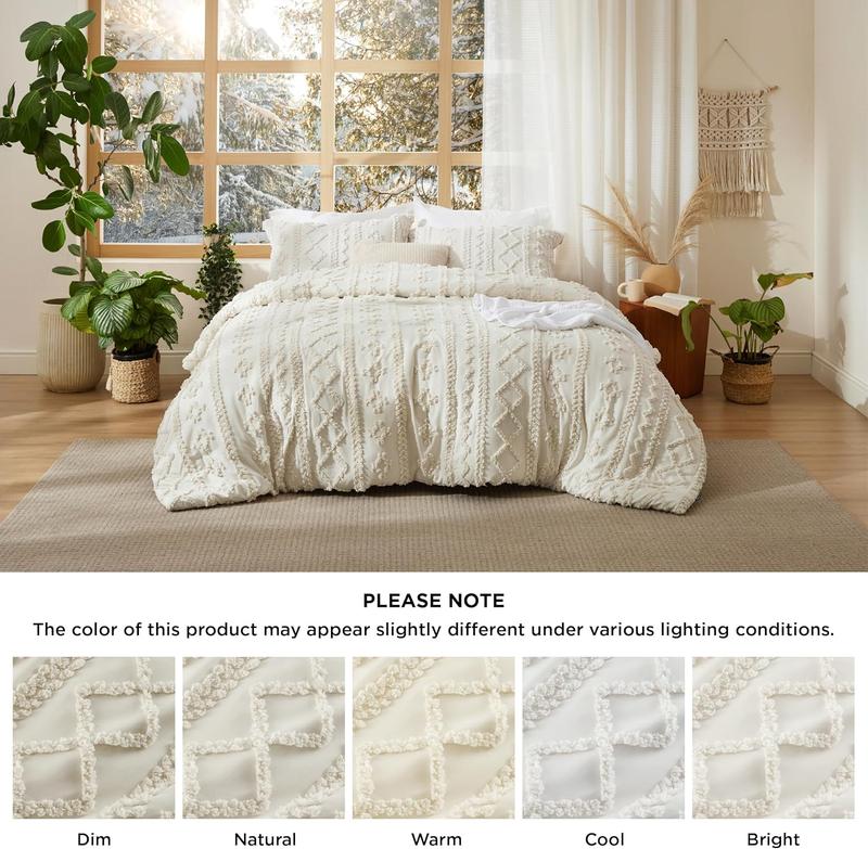 Bedsure Tufted Boho Comforter Set  - Boho Bed Set, GentleSoft 3 Pieces Farmhouse Shabby Chic Embroidery Bedding, Gifts for Woman, Soft Jacquard  Comforter for All Seasons