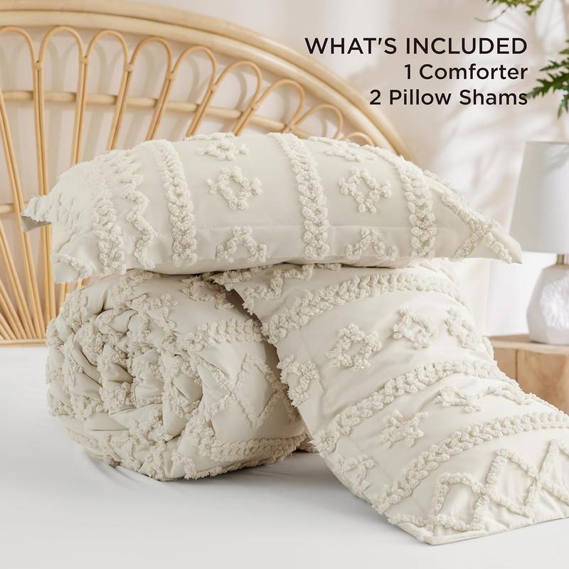 Bedsure Tufted Boho Comforter Set  - Boho Bed Set, GentleSoft 3 Pieces Farmhouse Shabby Chic Embroidery Bedding, Gifts for Woman, Soft Jacquard  Comforter for All Seasons