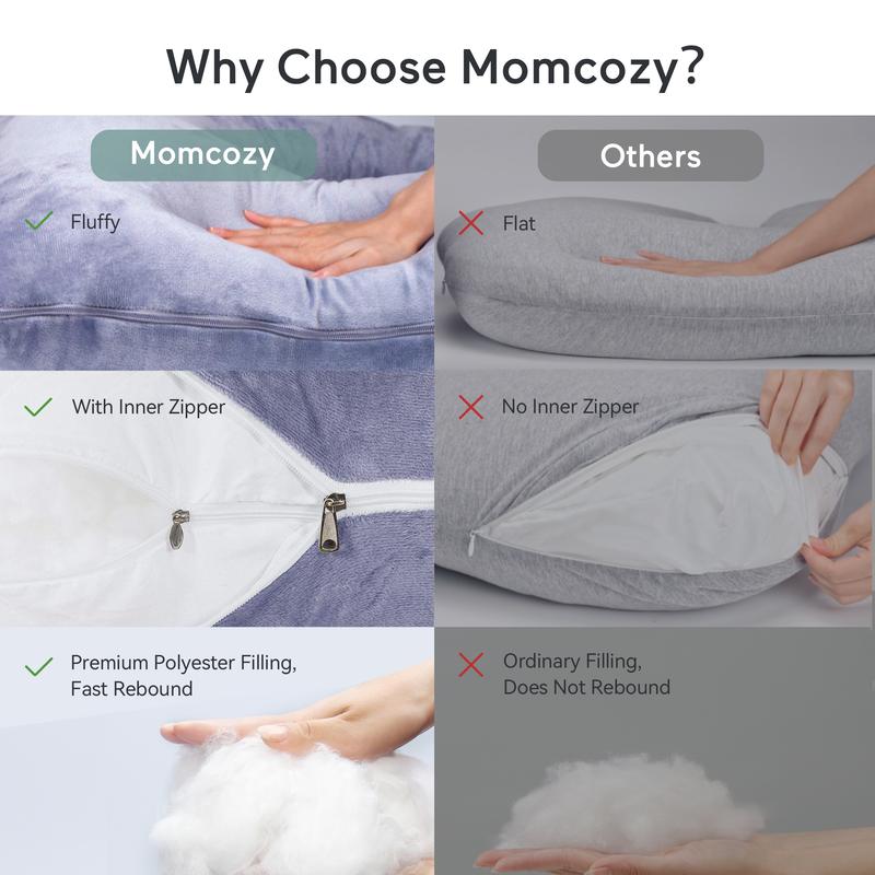 Momcozy Pregnancy Pillows, U Shaped Full Body Maternity Pillow with Removable Cover, 57 Inch Pregnancy Pillows for Sleeping, Grey