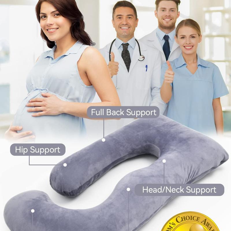 Momcozy Pregnancy Pillows, U Shaped Full Body Maternity Pillow with Removable Cover, 57 Inch Pregnancy Pillows for Sleeping, Grey