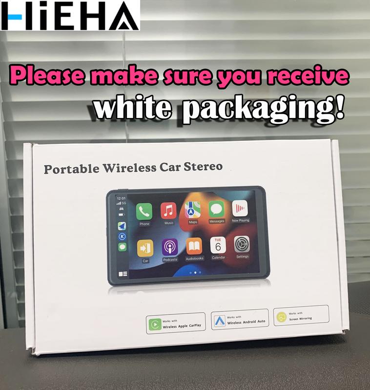 Hieha 2025 Upgraded Wireless Carplay Stereo with Suction Mount, Rear Camera, Seamless Mirrorlink, Supports Landscape & Portrait Modes